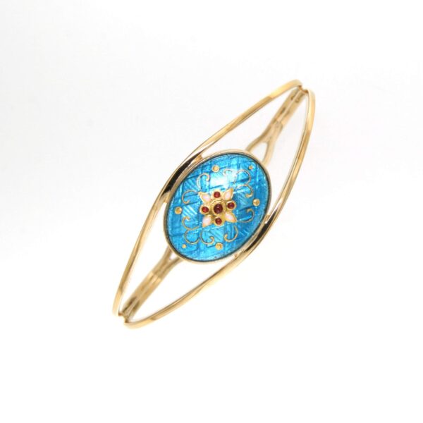 Bracelet rigide moyen ovale avec ouverture bleu turquoise