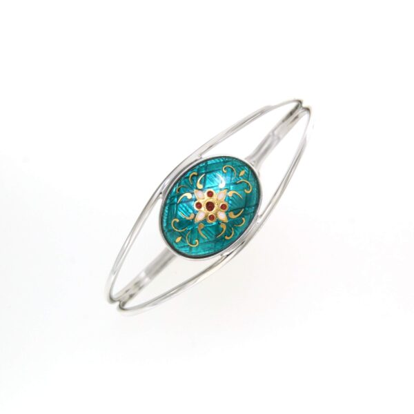 Bracelet rigide moyen ovale avec ouverture vert bleuté