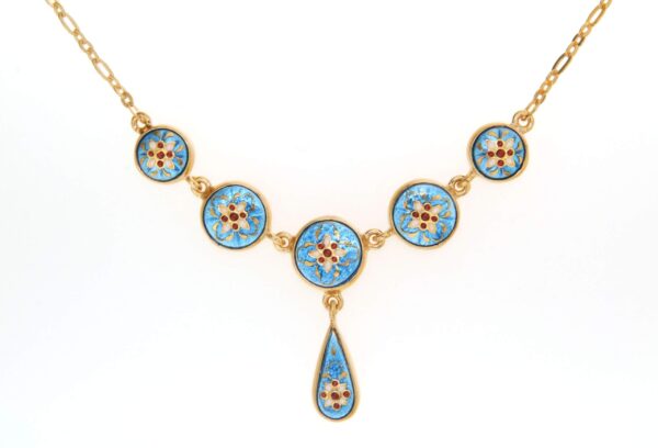Collier 5 ronds + 1 goutte bleu azur