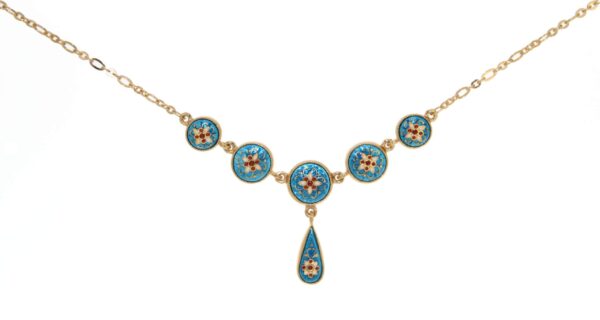 Collier 5 ronds + 1 goutte bleu turquoise