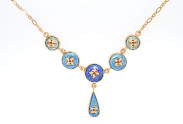 Collier 5 ronds + 1 goutte dégradé de bleus