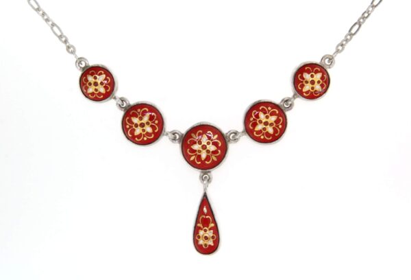 Collier 5 ronds + 1 goutte rouge cerise
