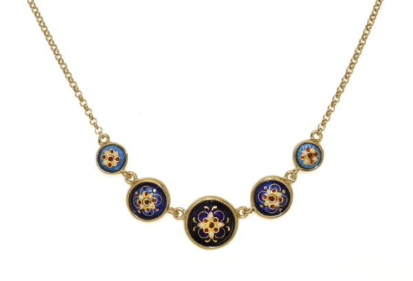 Collier 5 ronds en chute bleu de sèvres/bleu de bresse/bleu azur