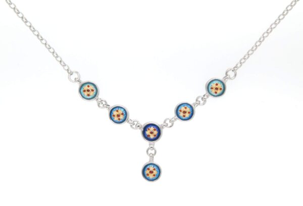 Collier 6 petits ronds dégradé de bleus