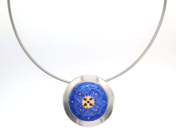 Collier cable petite soucoupe bleu de bresse