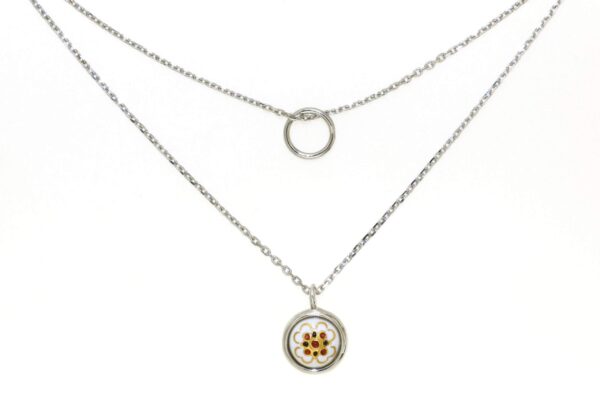 Collier double chaine motif rond  blanc