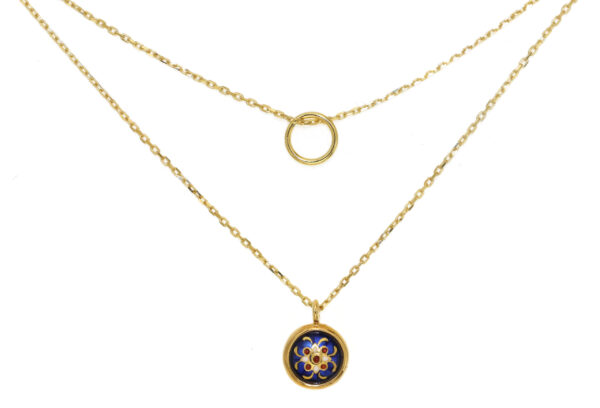Collier double chaine motif rond bleu de bresse
