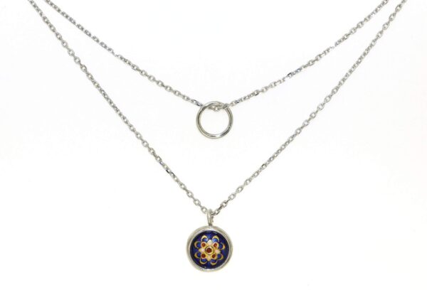 Collier double chaine motif rond bleu de bresse