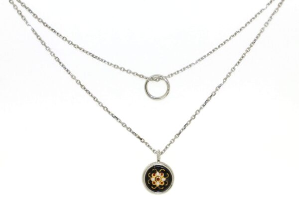 Collier double chaine motif rond  noir