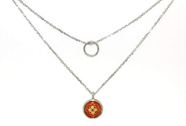 Collier double chaine motif rond orange