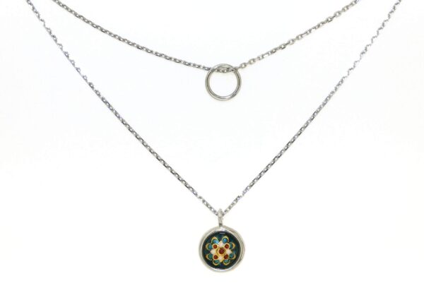 Collier double chaine motif rond  vert