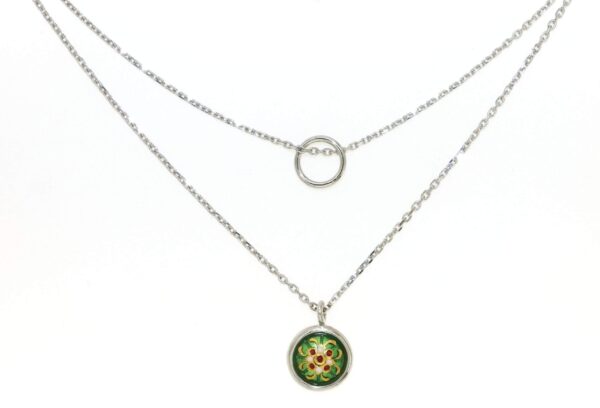 Collier double chaine motif rond vert chartreuse