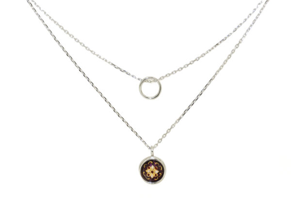 Collier double chaine motif rond  violet lilas
