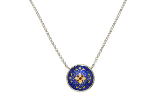 Collier email rond bombe bleu de bresse