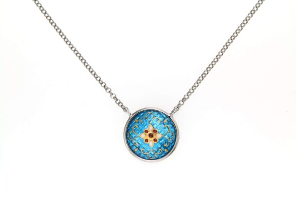 Collier email rond bombe bleu turquoise