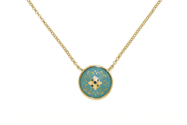 Collier email rond bombe vert aloé