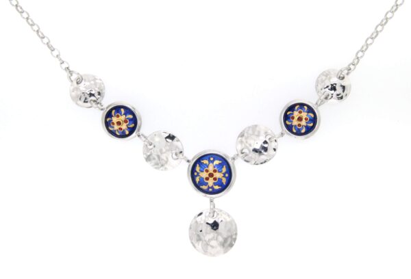Collier emaux pastilles argent en chute bleu de bresse