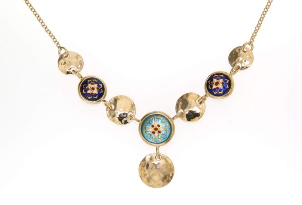 Collier emaux pastilles argent en chute bleu de bresse/bleu ciel