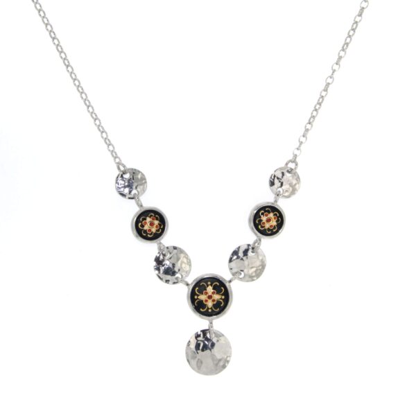 Collier emaux pastilles argent en chute noirs