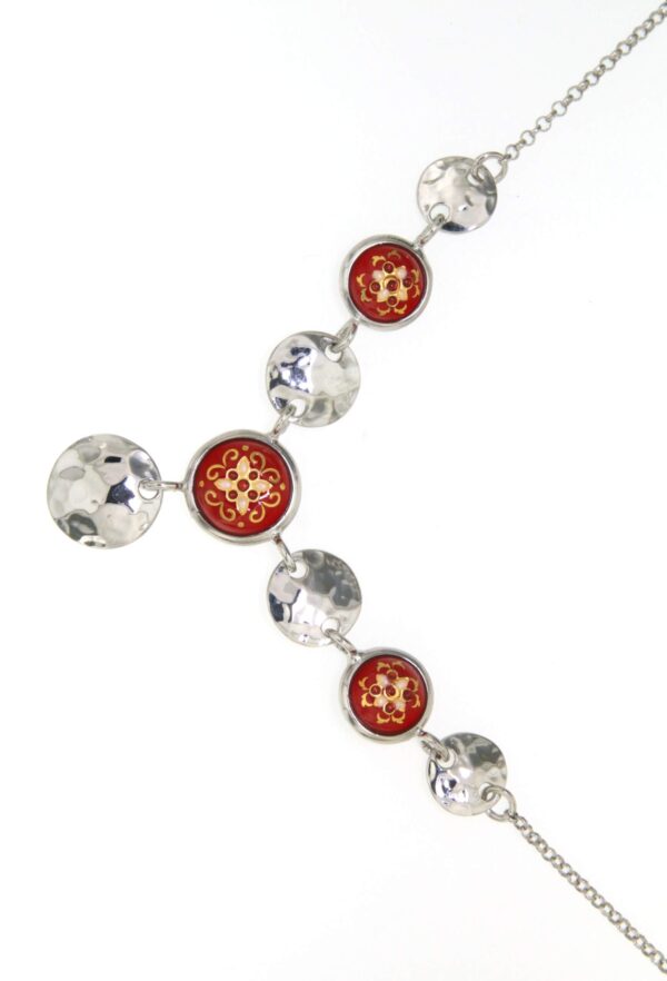 Collier emaux pastilles argent en chute rouges cerise