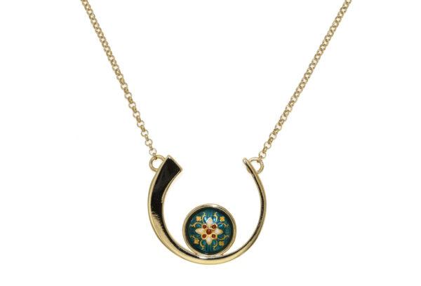 Collier motif croissant de lune vert bleuté
