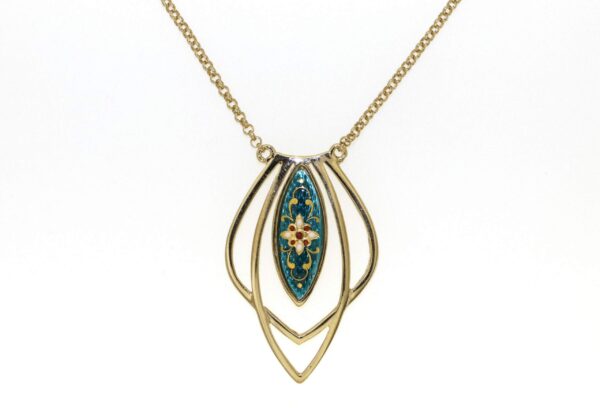 Collier navette motif ajoure vert bleuté