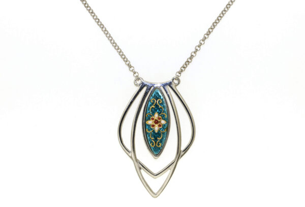 Collier navette motif ajoure vert bleuté