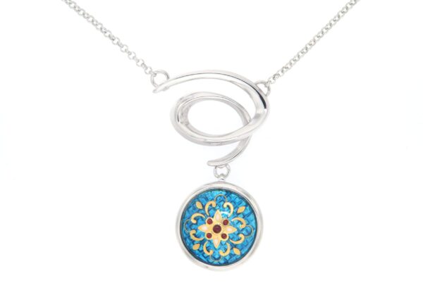Collier spiral email rond moyen modele bleu turquoise