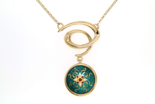 Collier spiral email rond moyen modele vert bleuté