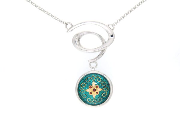 Collier spirale email rond moyen modele vert bleuté