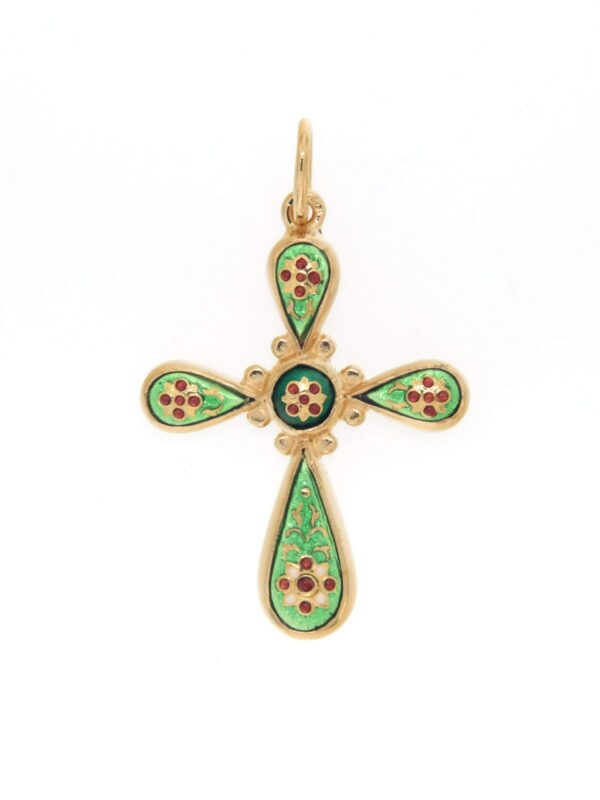 Croix 3 petites gouttes 1 goutte 1 petit rond vert / vert chartreuse