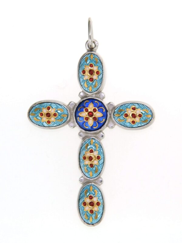 Croix 5 ovales et 1 rond grand modele bleu de bresse/bleu ciel