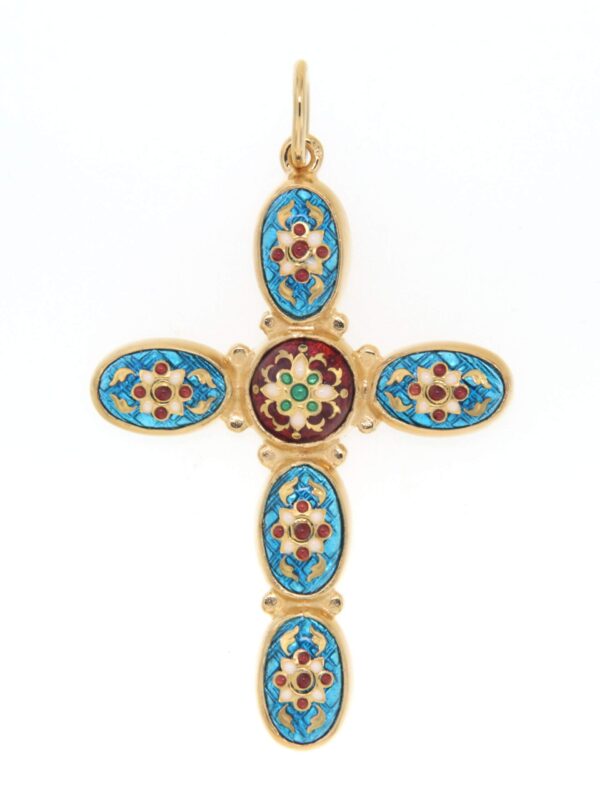 Croix 5 ovales et 1 rond grand modele rouge/ bleu turquoise
