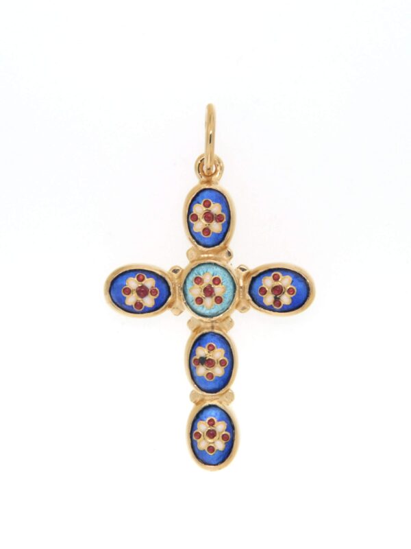 Croix 5 petits ovales et 1 petit rond bleu de bresse/bleu ciel