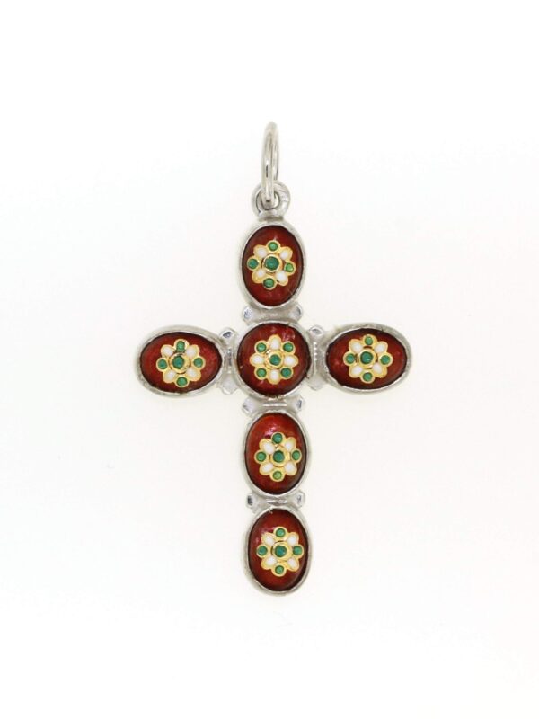 Croix 5 petits ovales et 1 petit rond rouge