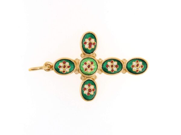 Croix 5 petits ovales et 1 petit rond vert/vert chartreuse