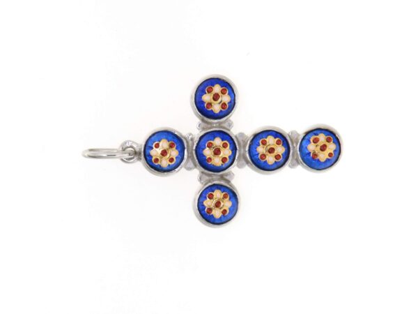 Croix 6 petits ronds bleu de bresse