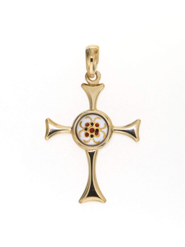 Croix avec un email rond au centre blanc