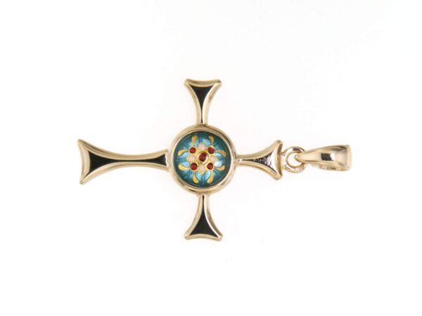 Croix avec un email rond au centre bleu ciel