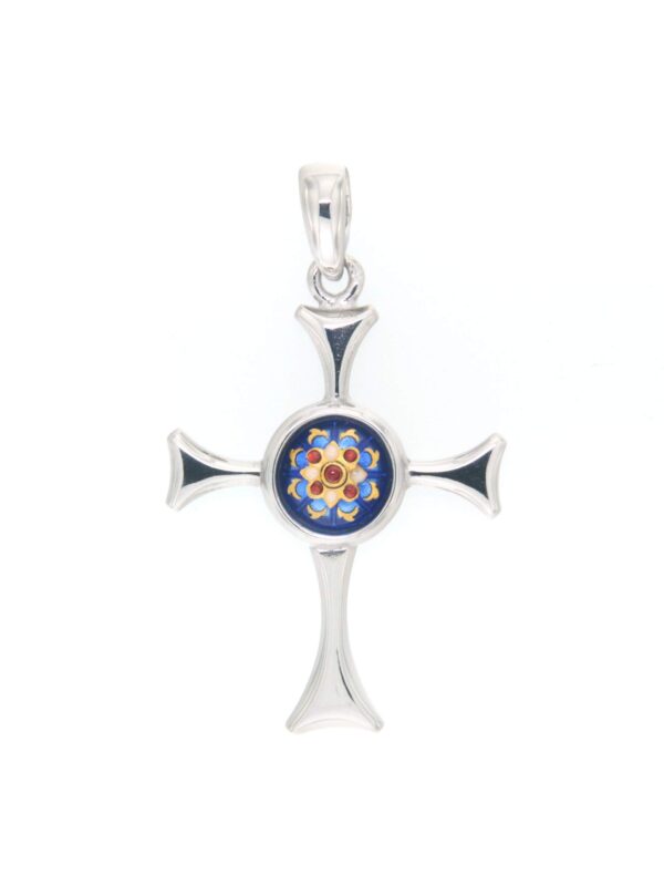 Croix avec un email rond au centre bleu de bresse