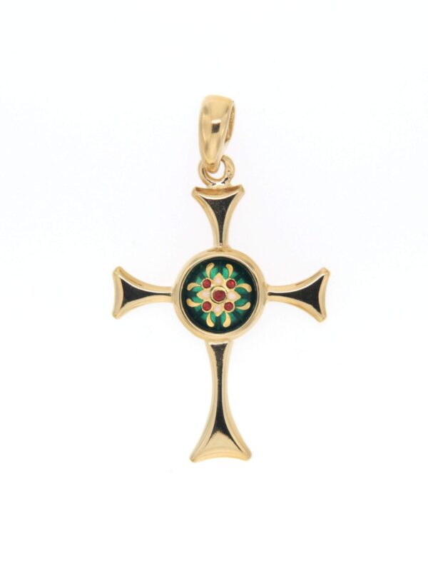 Croix avec un email rond au centre vert
