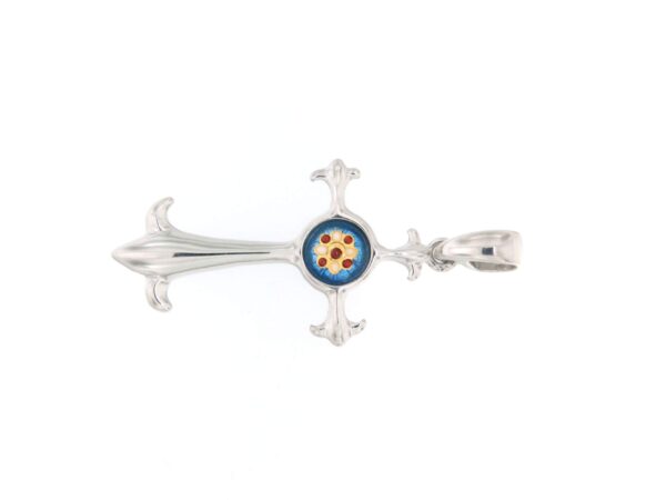 Croix fantaisie avec petit rond au centre bleu azur
