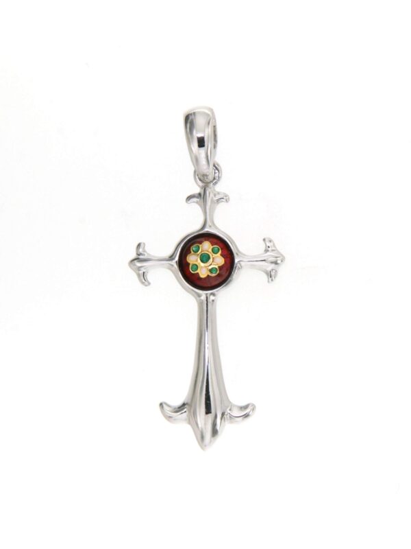 Croix fantaisie avec petit rond au centre rouge