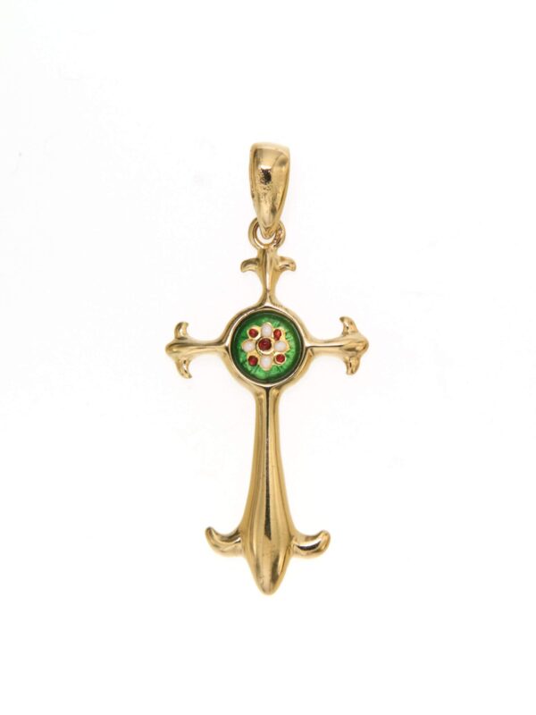 Croix fantaisie avec petit rond au centre vert chartresue