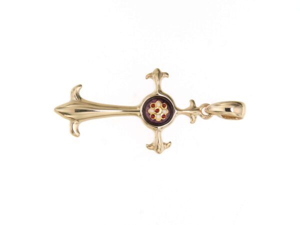 Croix fantaisie avec petit rond au centre violet lilas