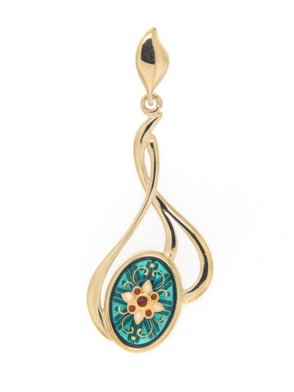 Pendentif 3 fils entrelaces grand modele vert bleuté