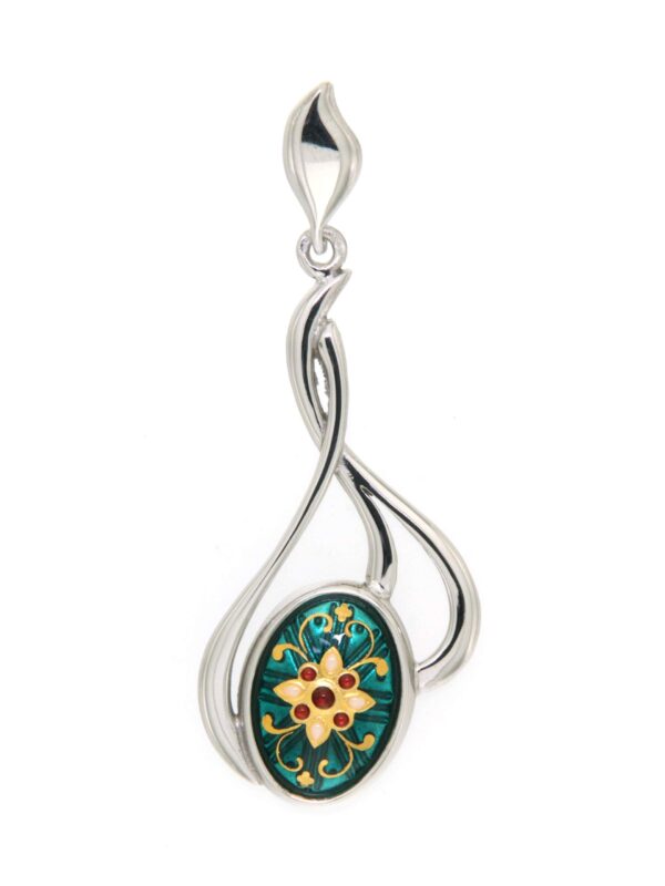 Pendentif 3 fils entrelaces grand modele vert bleuté