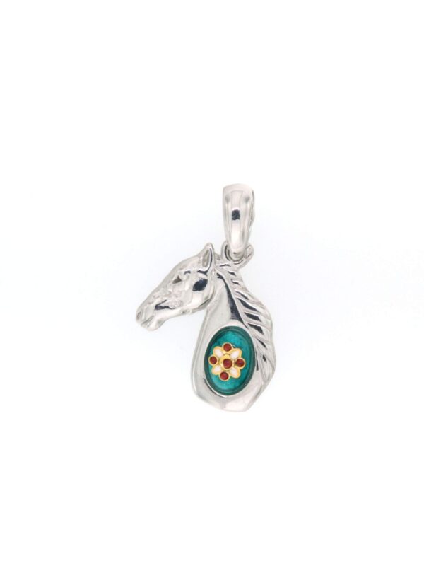 Pendentif cheval vert bleuté