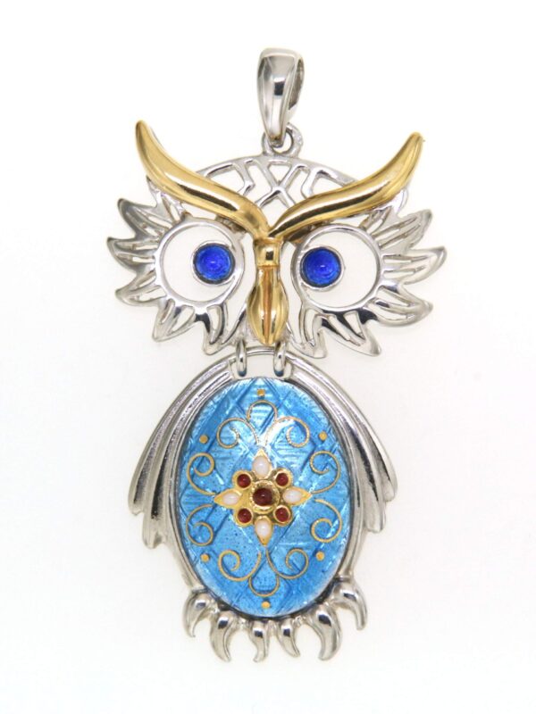 Pendentif chouette bleu azur