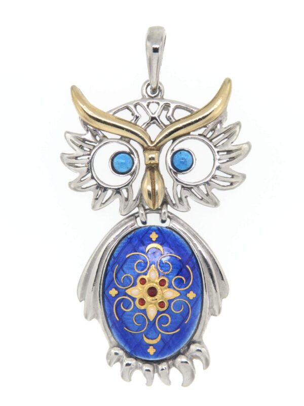 Pendentif chouette bleu de bresse
